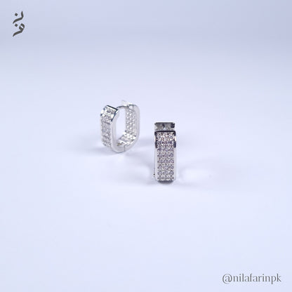 Modern Pave Set CZ Rectangular Huggie Hoop Earrings