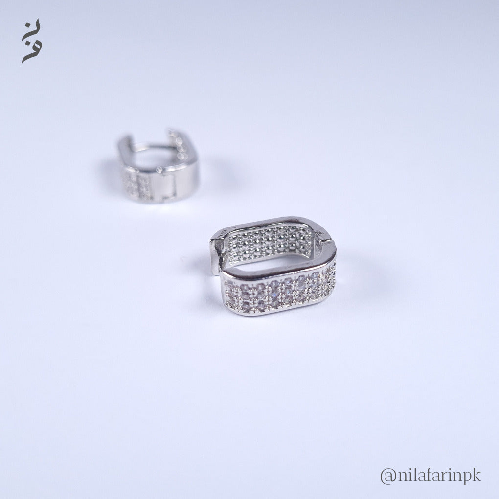 Modern Pave Set CZ Rectangular Huggie Hoop Earrings