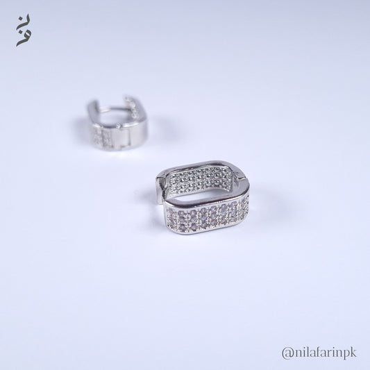 Modern Pave Set CZ Rectangular Huggie Hoop Earrings