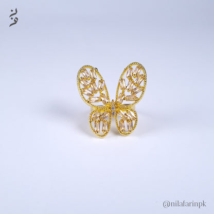 Sparkling Butterfly Cocktail Ring with Champagne Baguette CZ Stones