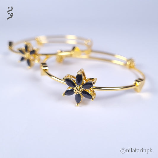 Adjustable Gold Star Flower Kada Bnagle Pair