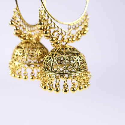 Large Gold-Toned Filigree Jhumka Hoop Earrings
