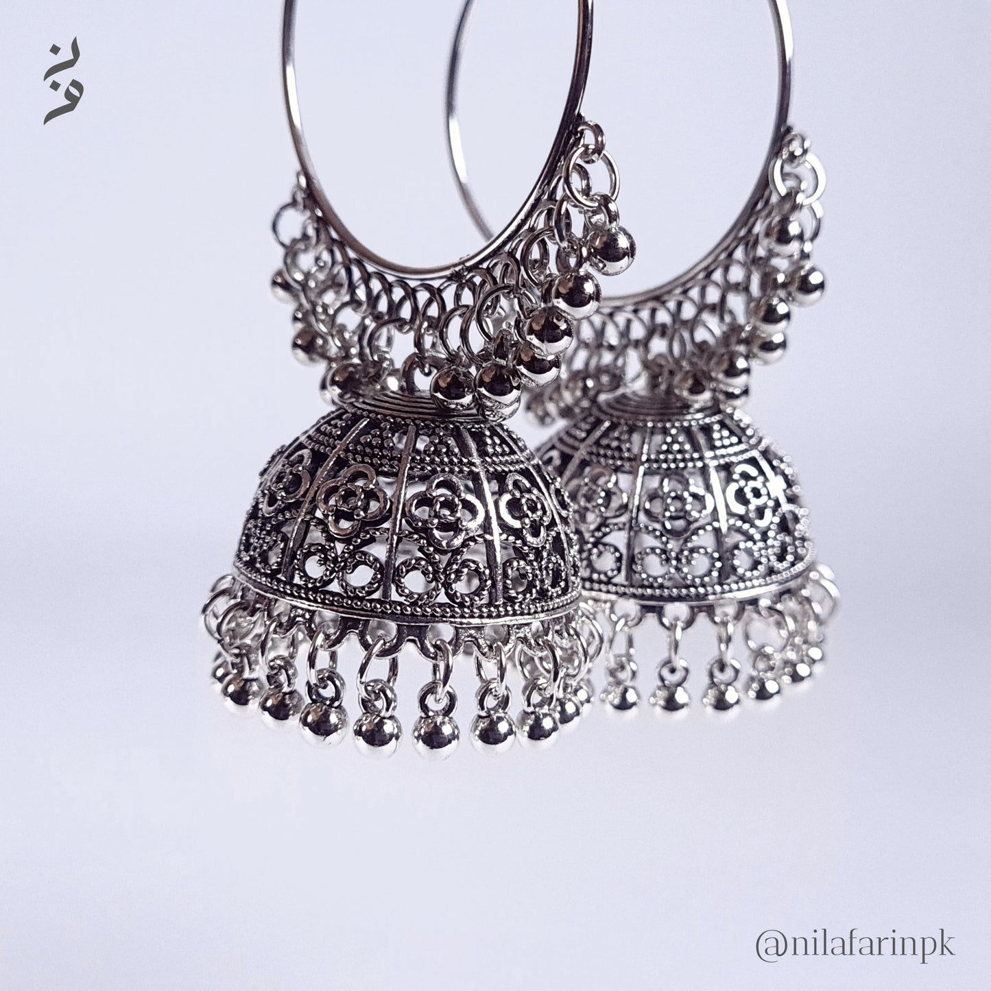 Large Antique Silver Oxidized Jhumka Hoop Earrings