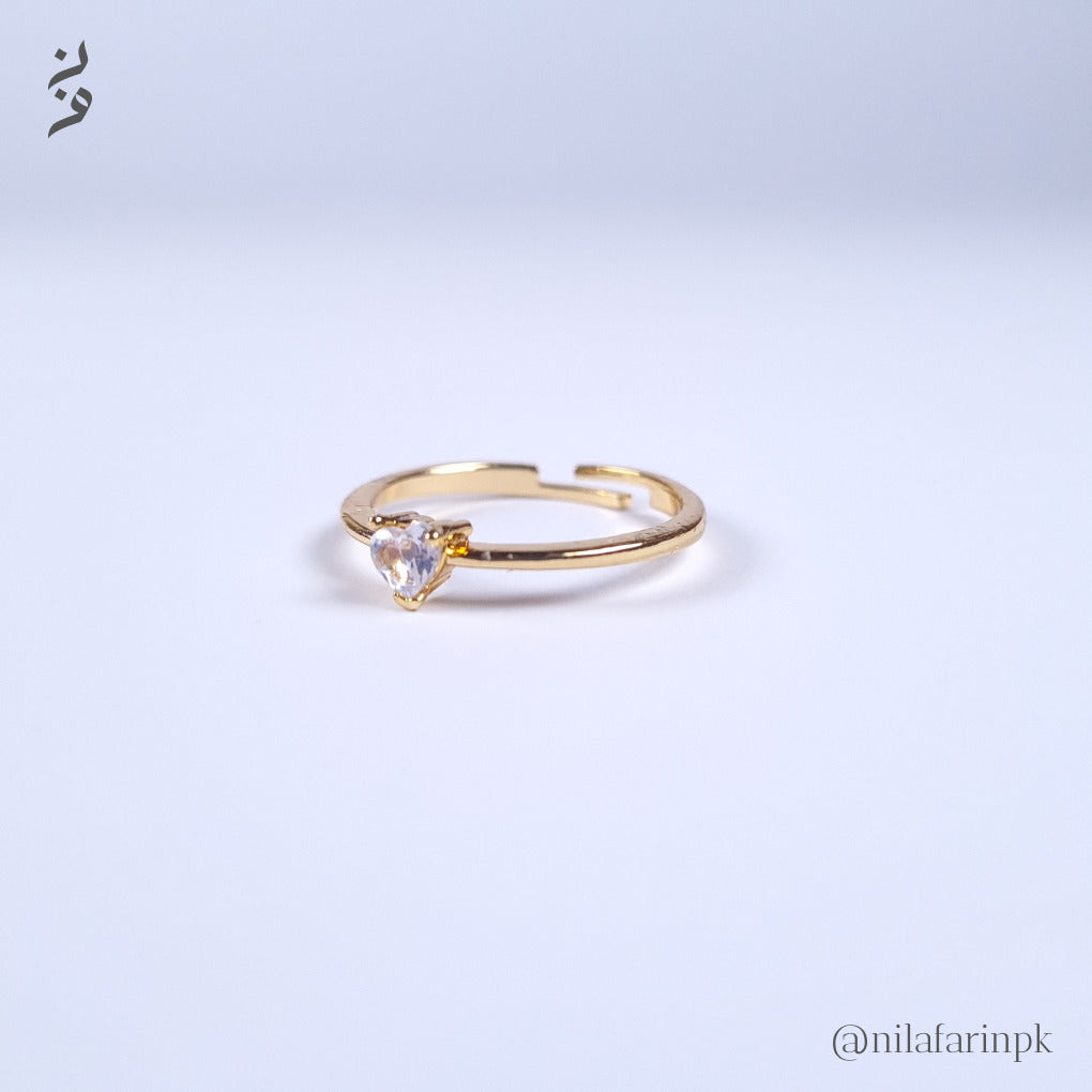 Dainty Gold-Plated Heart Solitaire Adjustable Ring