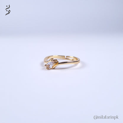 Marquise Solitaire Adjustable Ring Gold and Silver