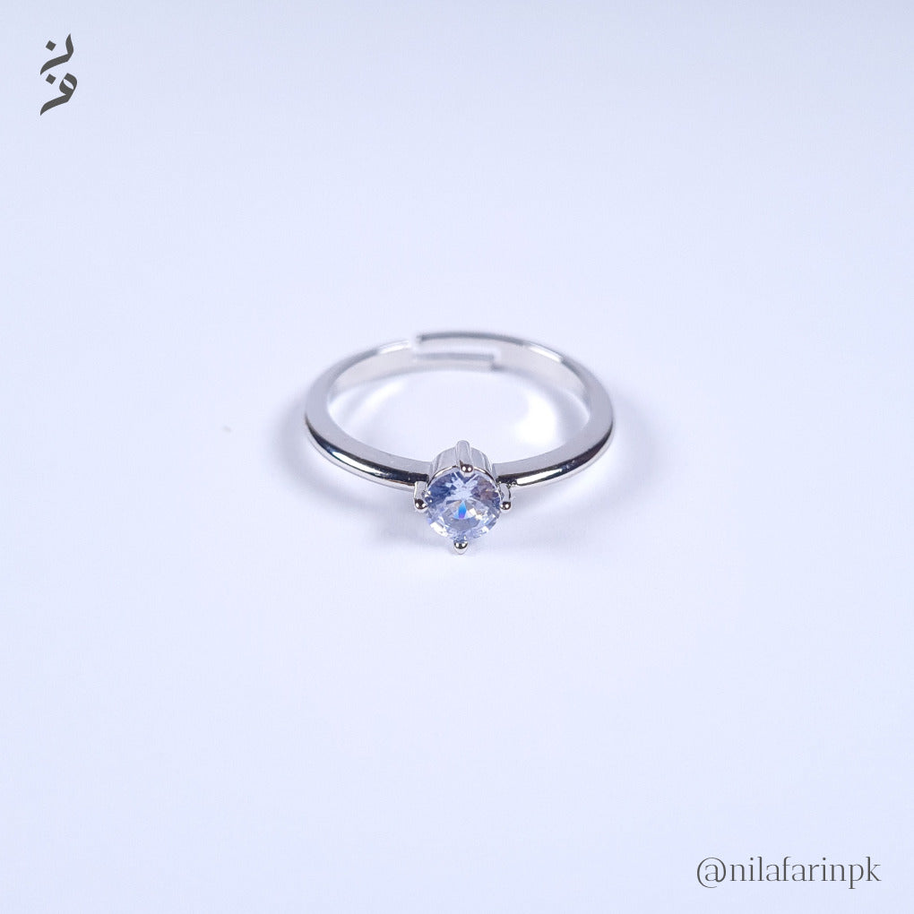 Adjustable Silver-Toned Solitaire Engagement Style Ring