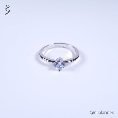 Adjustable Silver-Toned Solitaire Engagement Style Ring