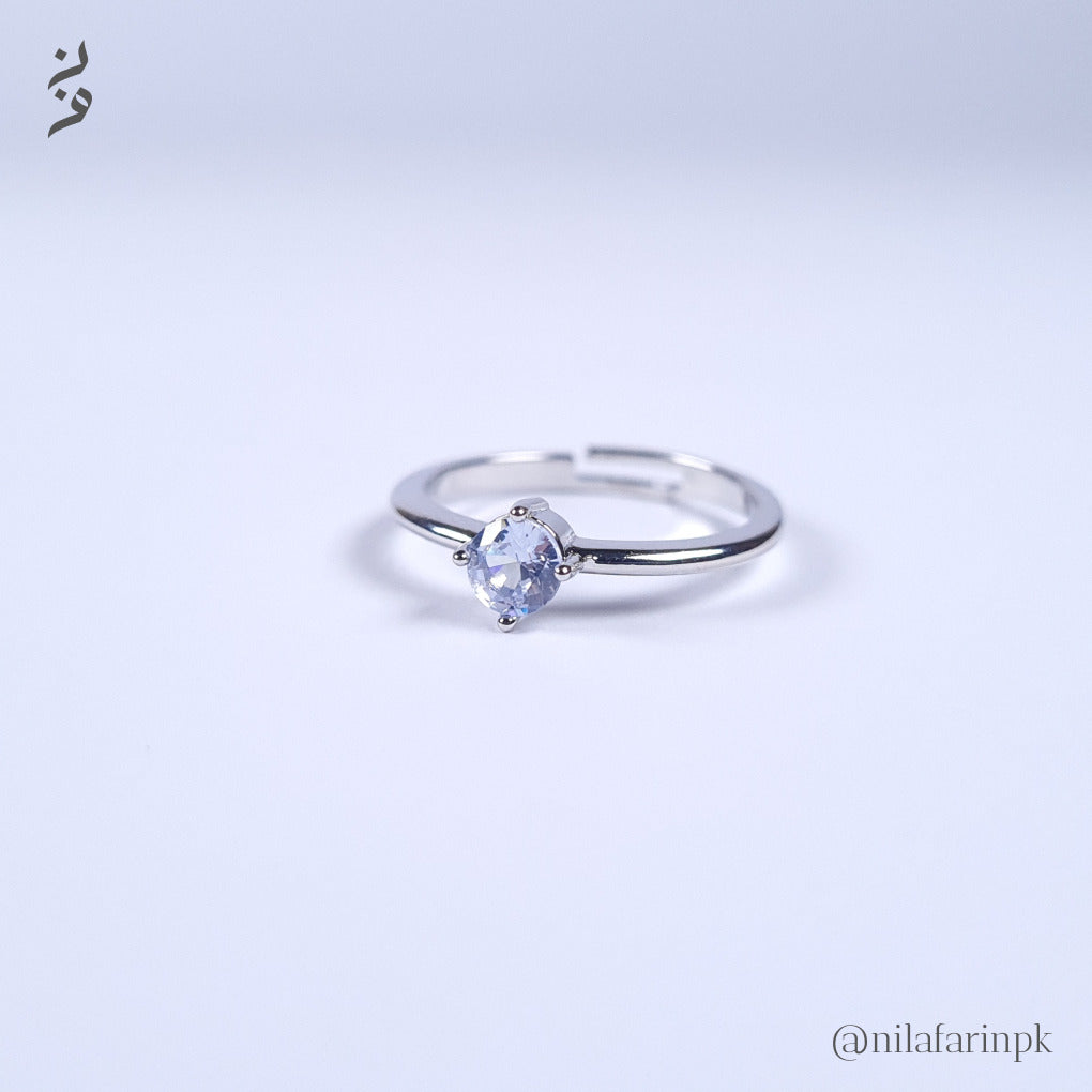 Adjustable Silver-Toned Solitaire Engagement Style Ring