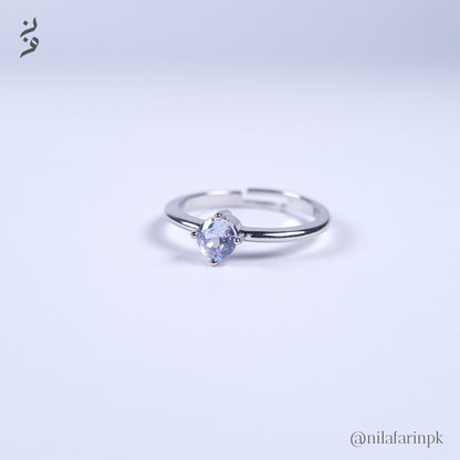 Adjustable Silver-Toned Solitaire Engagement Style Ring