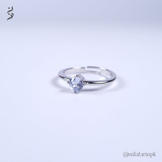 Adjustable Silver-Toned Solitaire Engagement Style Ring