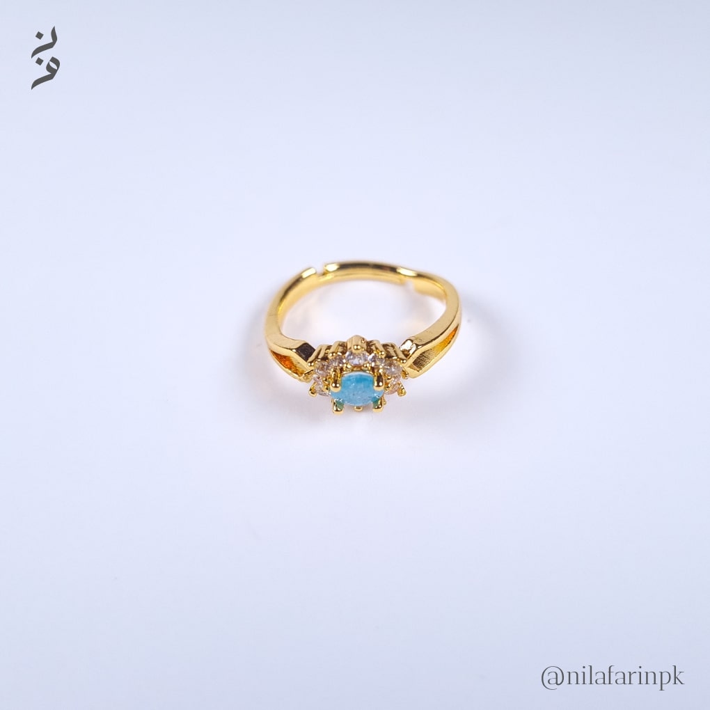 Dainty Adjustable Gold-Plated Blue Teardrop Ring with CZ Halo
