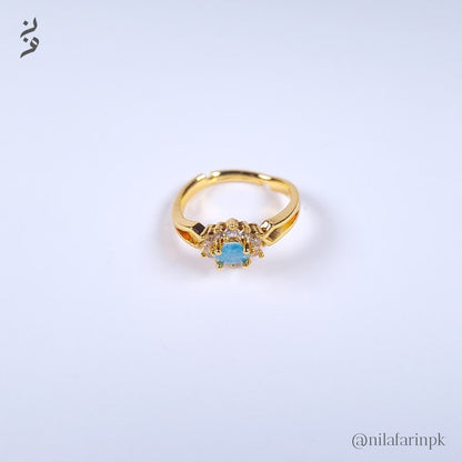 Dainty Adjustable Gold-Plated Blue Teardrop Ring with CZ Halo