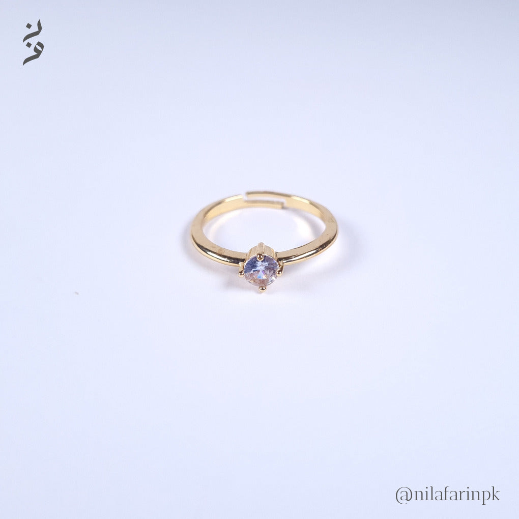 Adjustable Silver-Toned Solitaire Engagement Style Ring