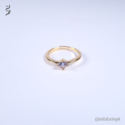 Adjustable Silver-Toned Solitaire Engagement Style Ring