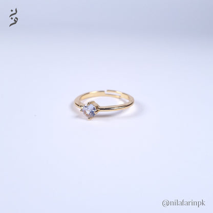 Adjustable Silver-Toned Solitaire Engagement Style Ring