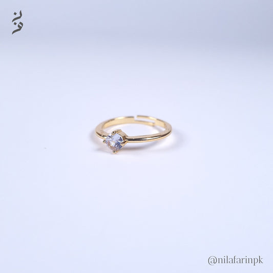 Adjustable Silver-Toned Solitaire Engagement Style Ring