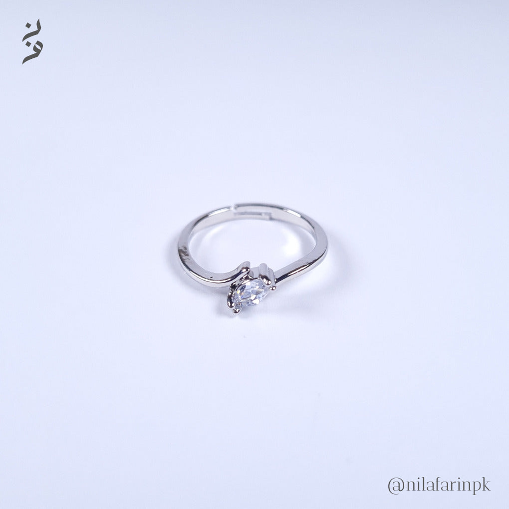 Marquise Solitaire Adjustable Ring Gold and Silver