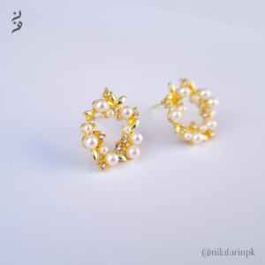 Luminous Floral Wreath Pearl Stud Earrings|New Arrival|