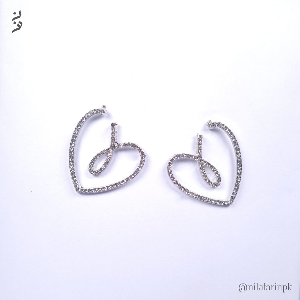 Abstract Silver Crystal Heart Earrings |New Arrival|