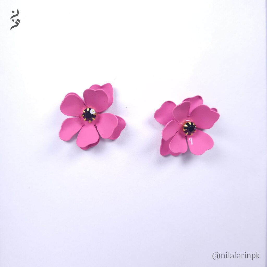 Matte Pink 3D Flower Stud Earrings |New Arrival|