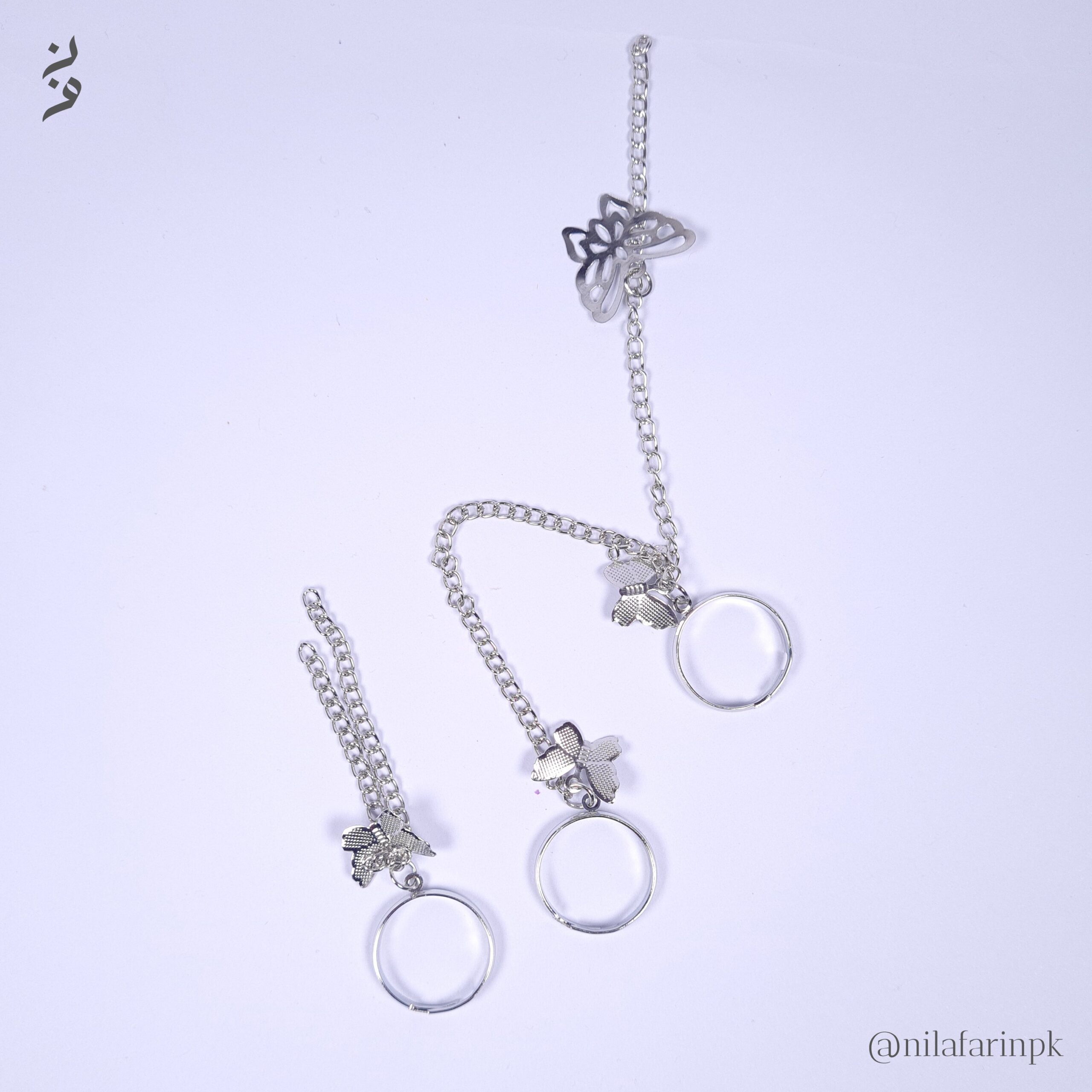 Silver Butterfly Chain Rings - Adjustable Multi-Finger Linked Set |New Arrival|