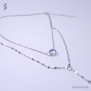 Silver Pearl Station & Crystal Layered Necklace |New Arrival|