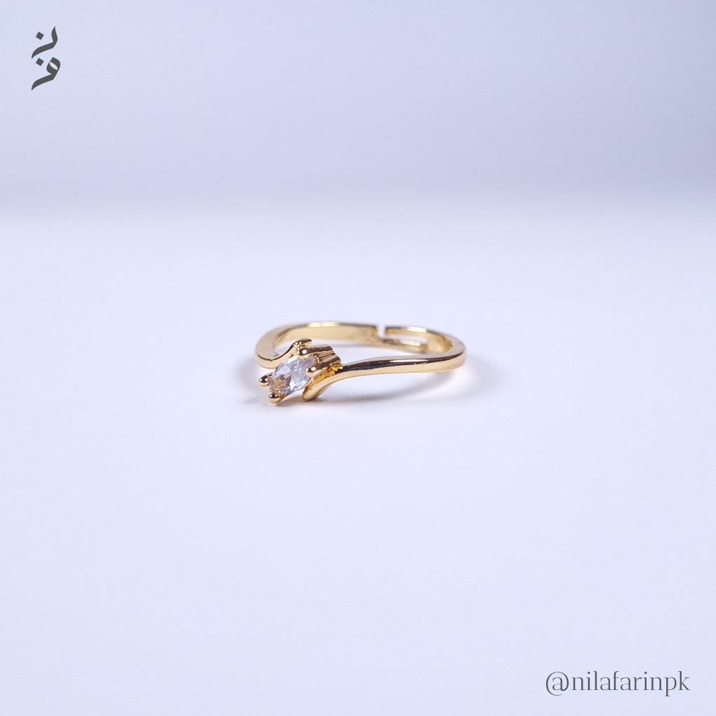 Marquise Solitaire Adjustable Ring Gold and Silver - Image 3